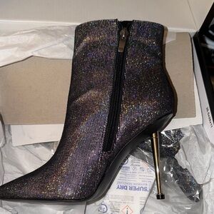 Nine West Black Glitter Heeled Boots